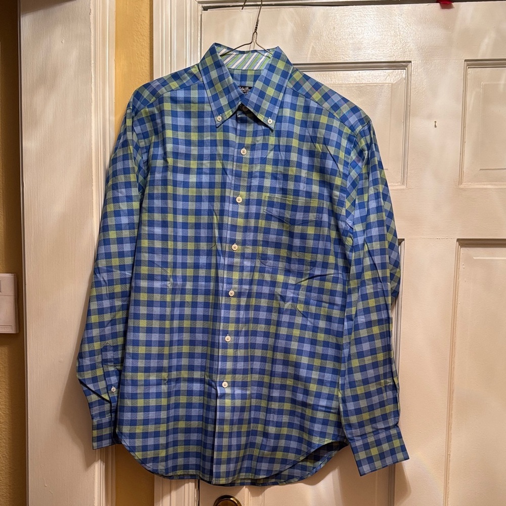 Classic Blue and Green Checkered Men's Shirt - Palm Beach Collection - size med